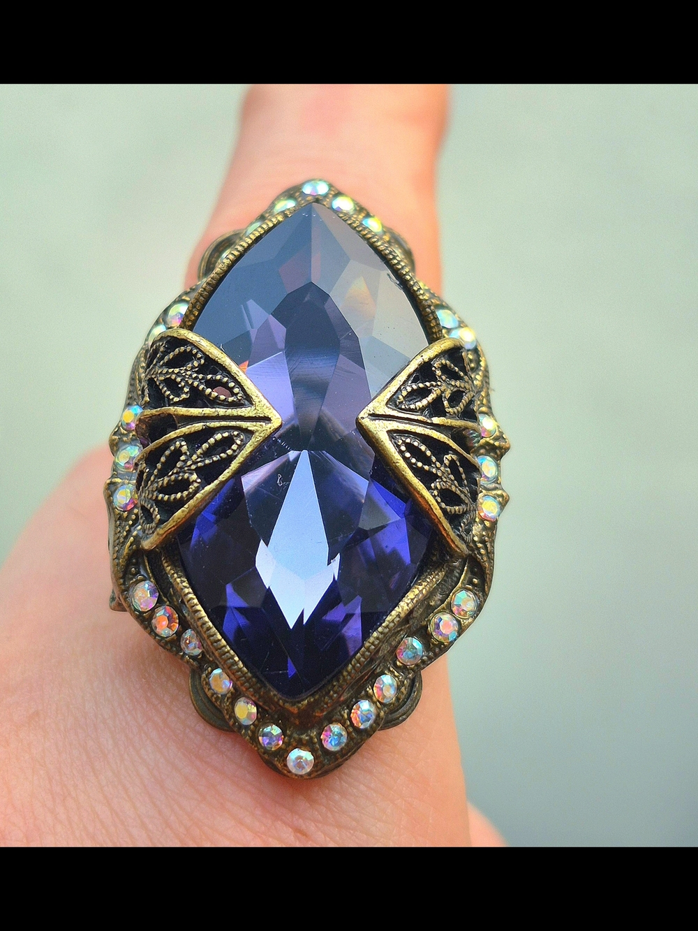 New * Boho & Romantic Ollipop Adjustable Bronze Filigree Purple Statement Ring